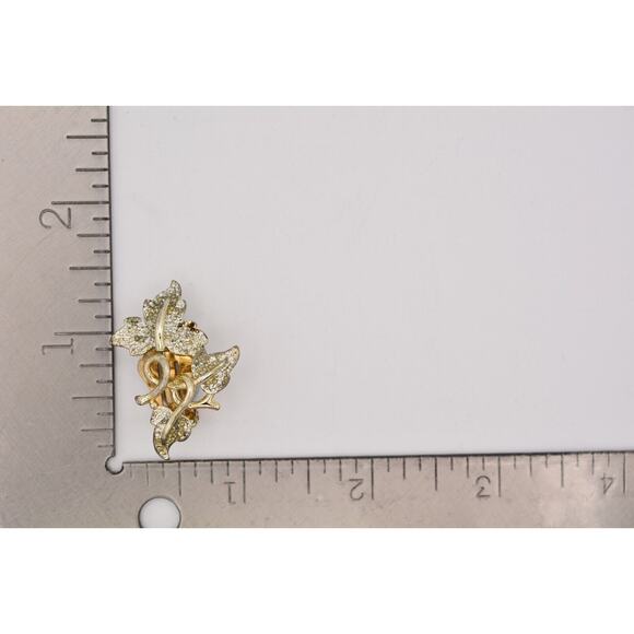 Sarah Cov Vintage Leaf Earrings Silver Gold Textured Autumn Fall Signed 80s 9E - Picture 12 of 12